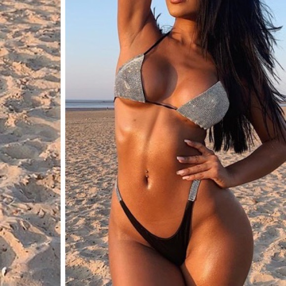 LAST ONE NEW Black Jeweled Two Piece Bikini - Picture 3 of 15